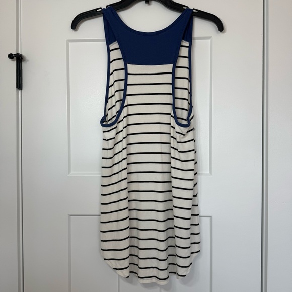 Cherish racerback Tank Top Black White Blue Striped Rayon Spandex Size Large - Picture 2 of 9